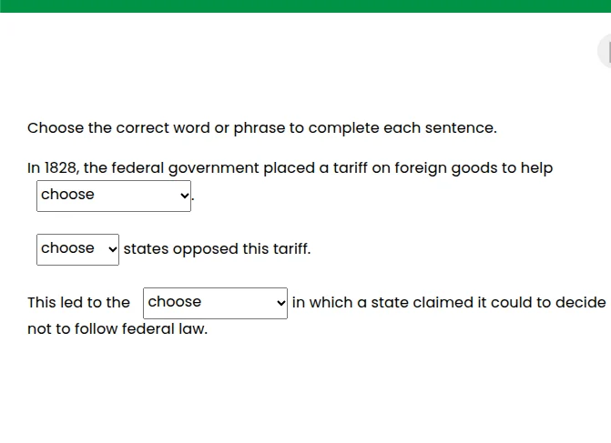 choose the correct word or phrase to complete each sentence. in 1828, t…