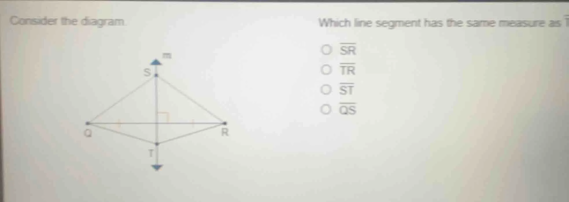 consider the diagram. which line segment has the same measure as option…