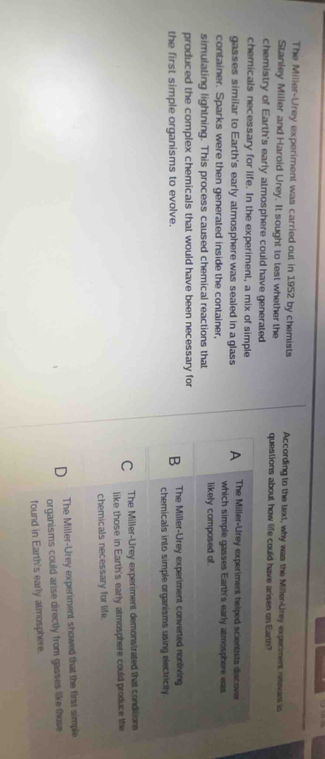 the miller-urey experiment was carried out in 1952 by chemists stanley …