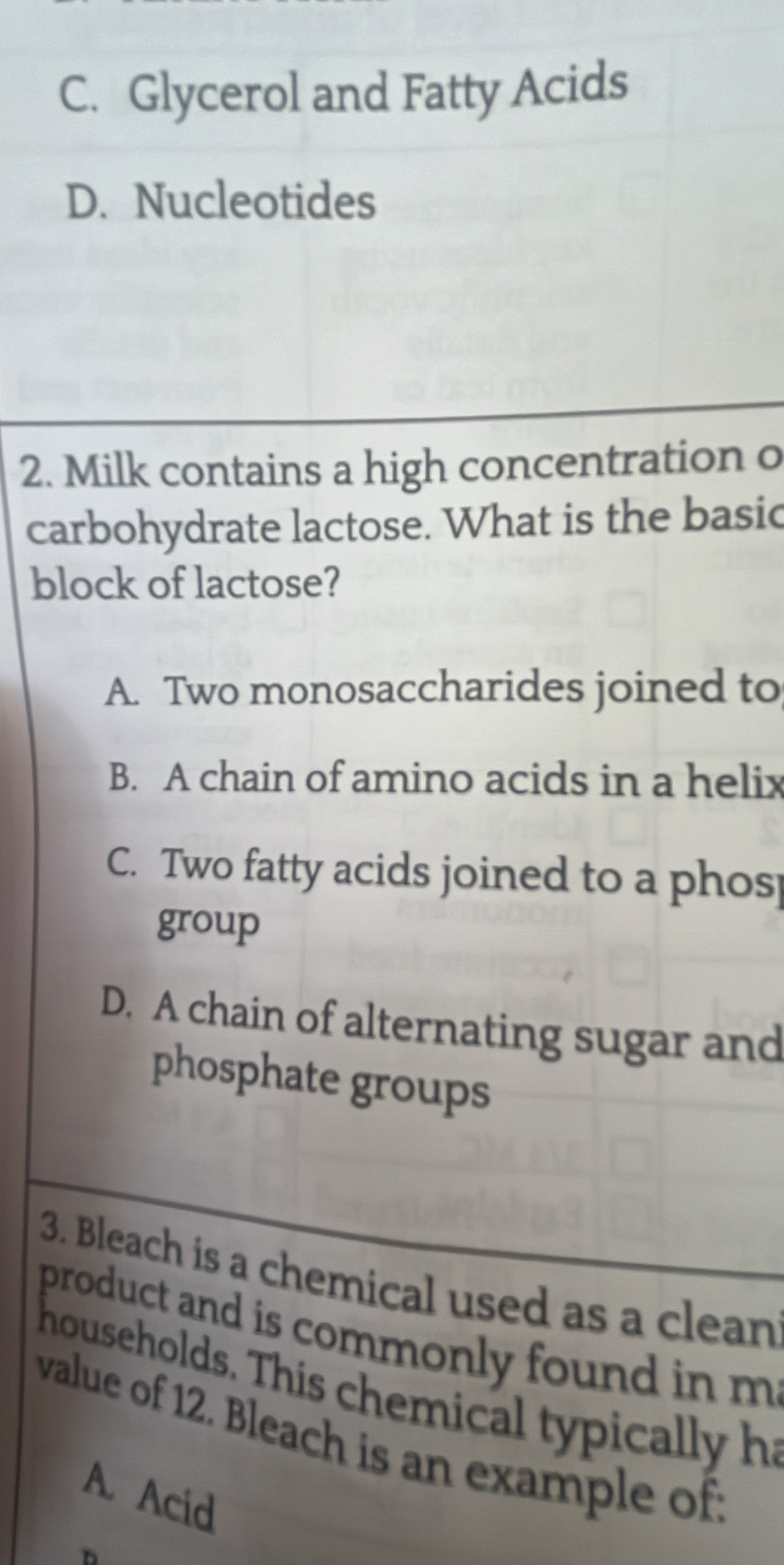 2. milk contains a high concentration o carbohydrate lactose. what is t…