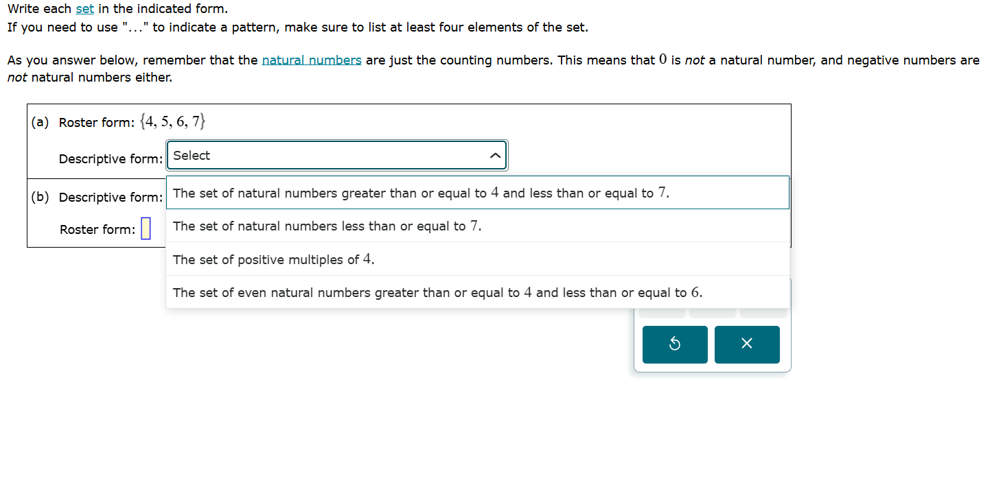 write each set in the indicated form. if you need to use \...\ to indic…