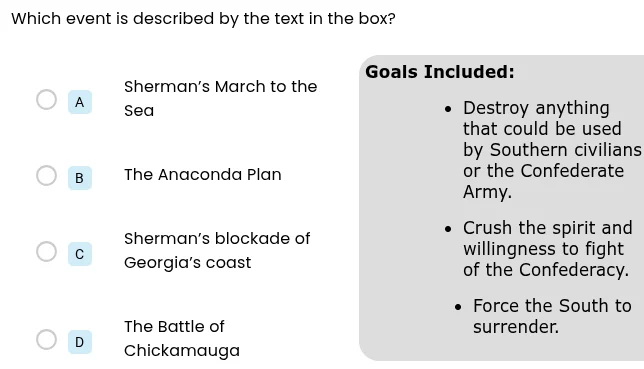 which event is described by the text in the box? a sherman’s march to t…