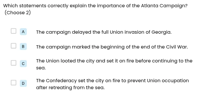 which statements correctly explain the importance of the atlanta campai…