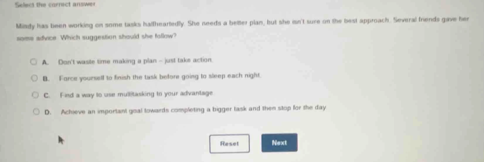 select the correct answer mindy has been working on some tasks halfhear…