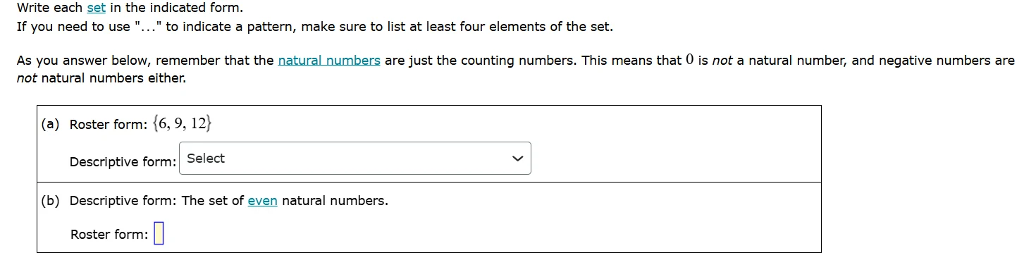 write each set in the indicated form. if you need to use \...\ to indic…