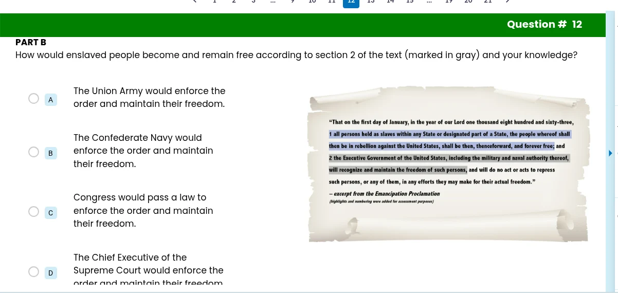 part b how would enslaved people become and remain free according to se…