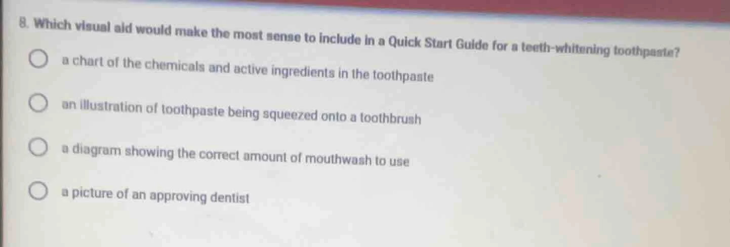 8. which visual aid would make the most sense to include in a quick sta…