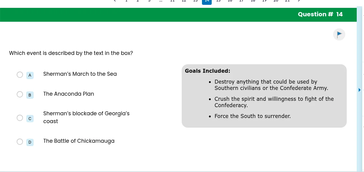 question # 14 which event is described by the text in the box? a sherma…