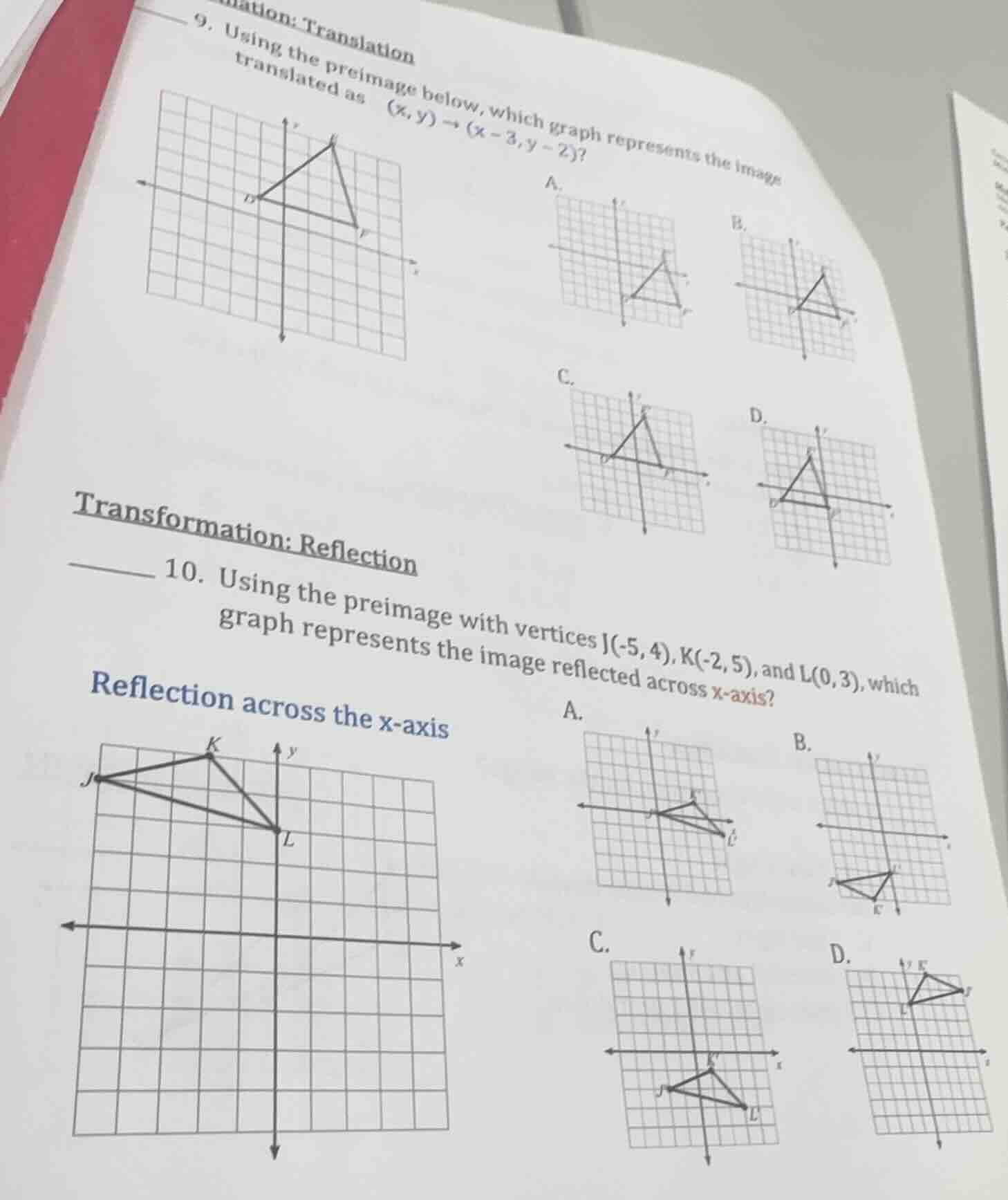 ation: translation 9. using the preimage below, which graph represents …