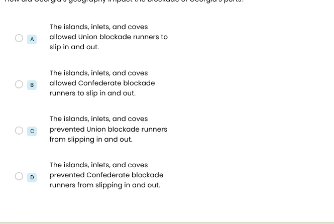 how did georgias geography impact the blockade of georgias ports? a the…