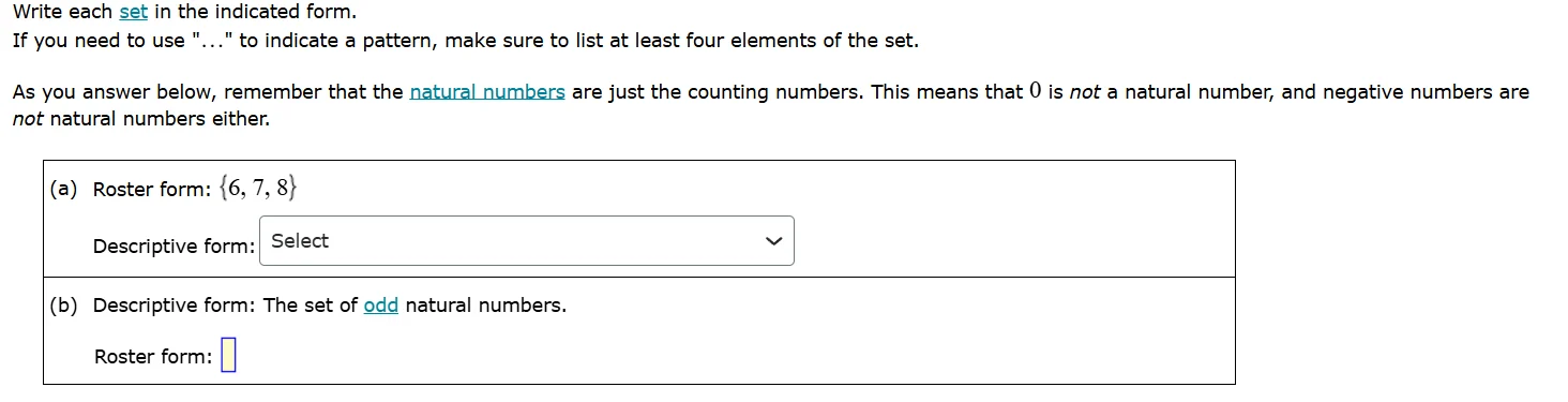 write each set in the indicated form. if you need to use \...\ to indic…