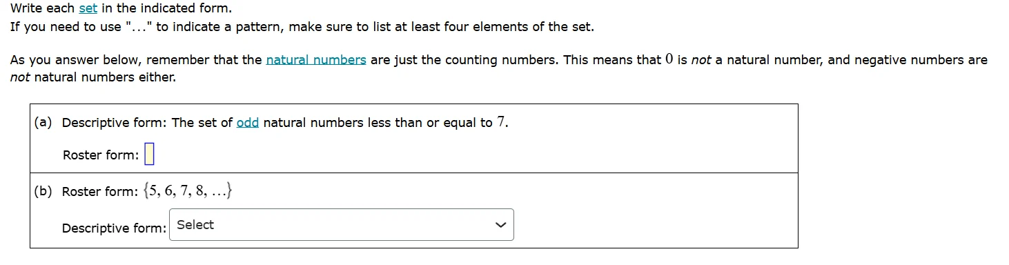 write each set in the indicated form. if you need to use \...\ to indic…