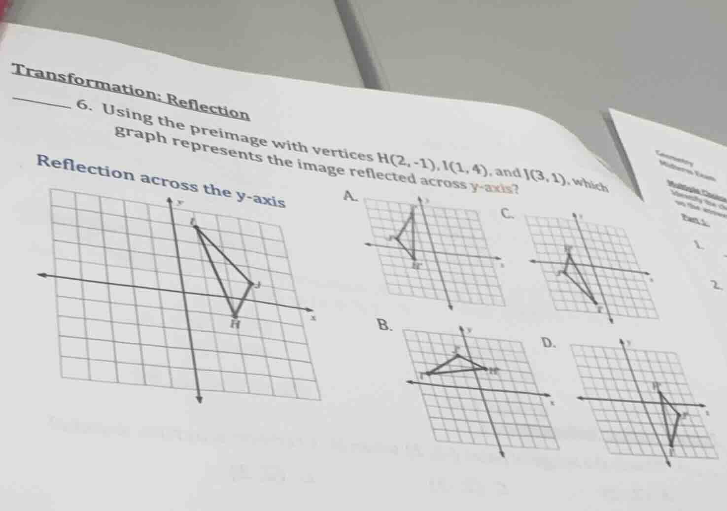 transformation: reflection 6. using the preimage with vertices h(2, -1)…