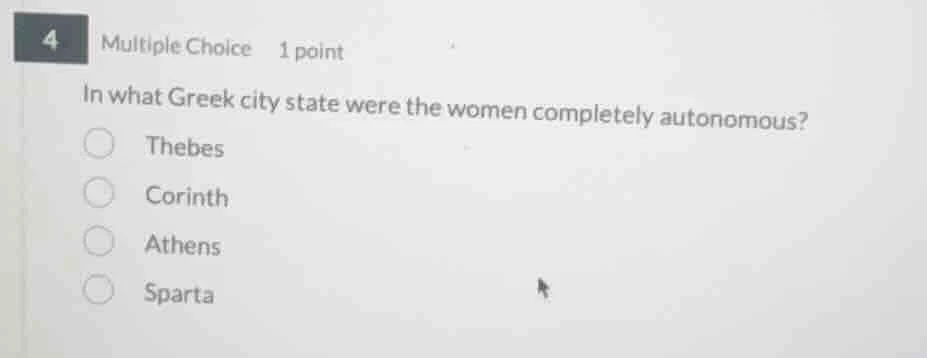 4 multiple choice 1 point in what greek city state were the women compl…