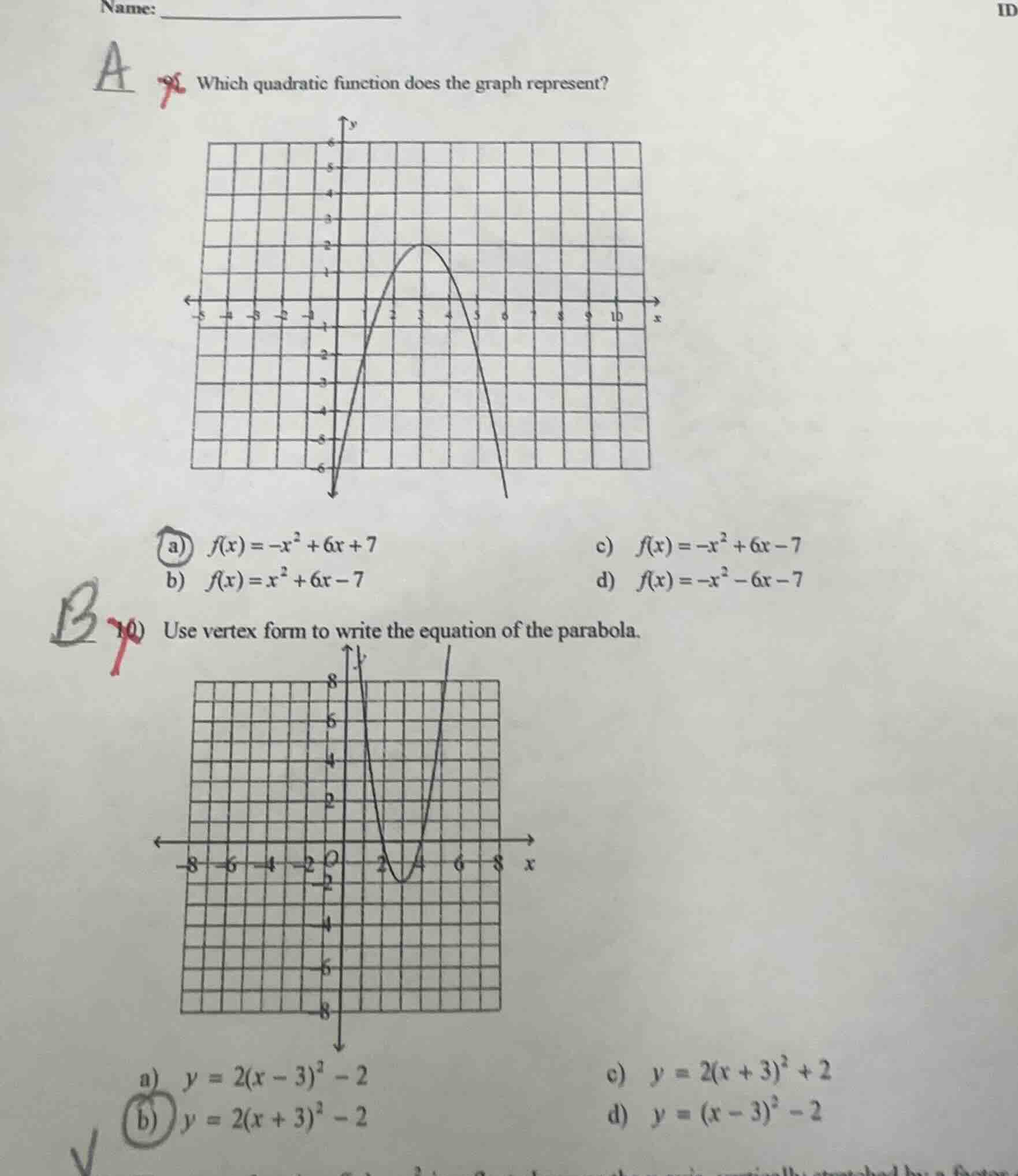 9. which quadratic function does the graph represent? a) $f(x) = -x^2 +…
