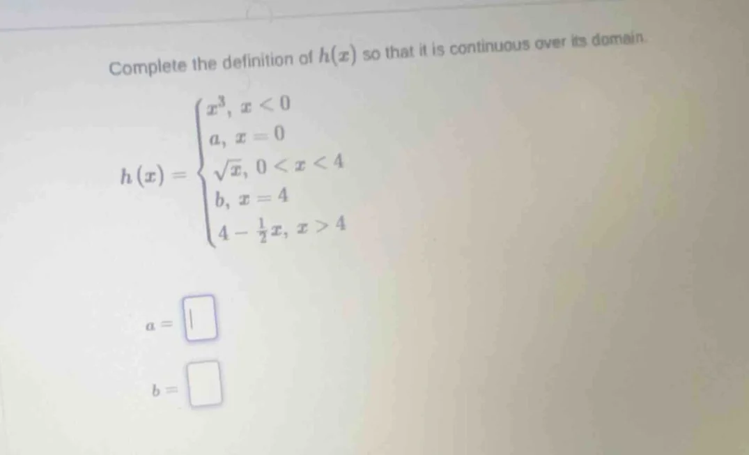 complete the definition of h(x) so that it is continuous over its domai…