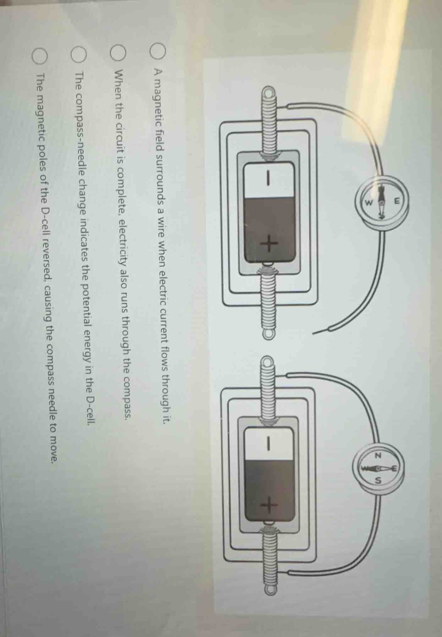 a magnetic field surrounds a wire when electric current flows through i…