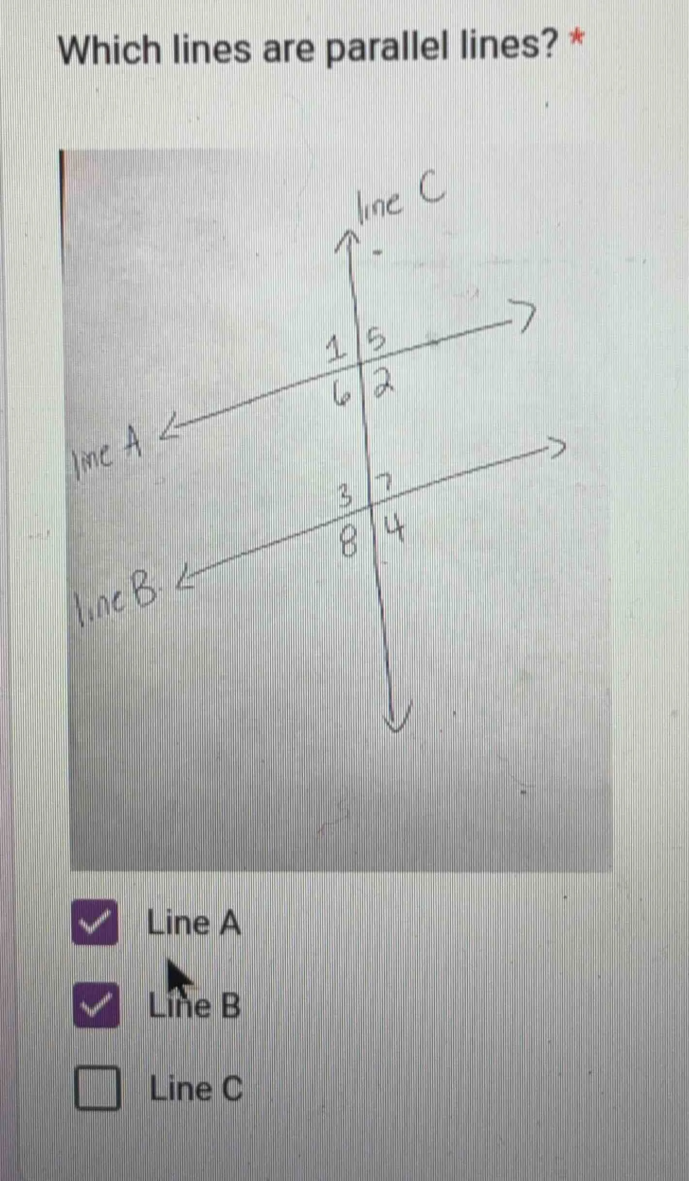 which lines are parallel lines? * line a line b line c