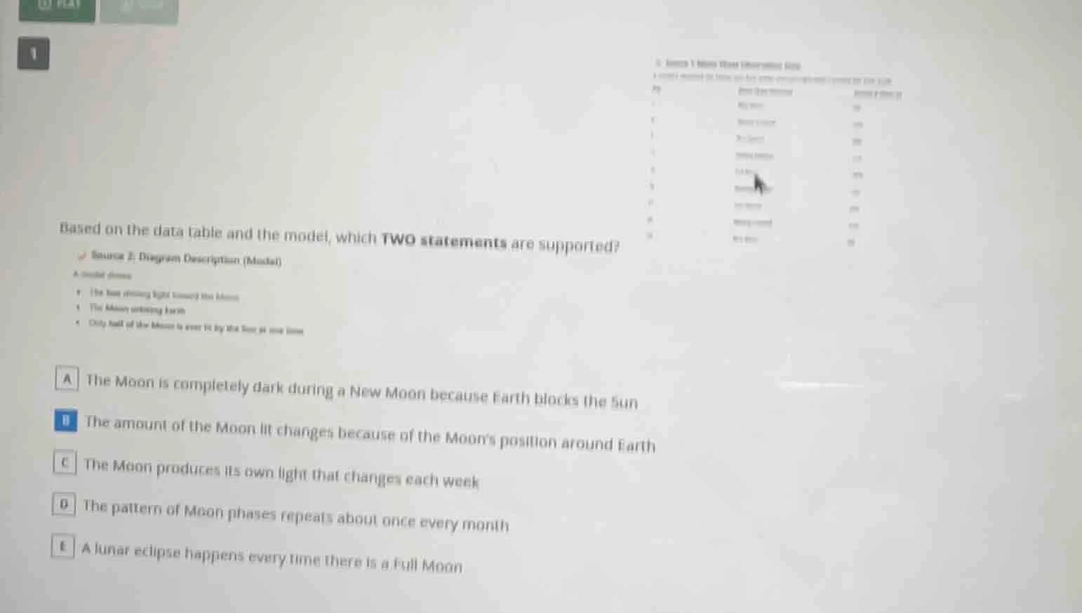 based on the data table and the model, which two statements are support…