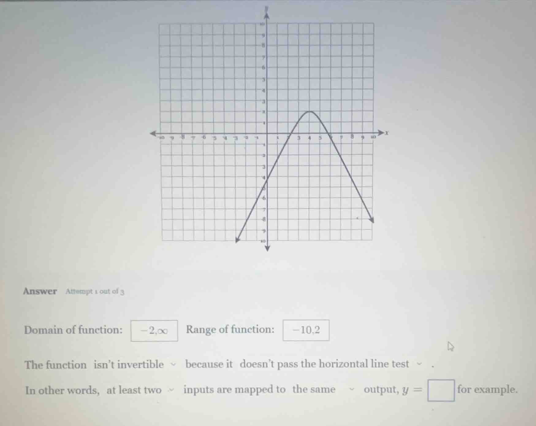 answer attempt 1 out of 3 domain of function: range of function: the fu…