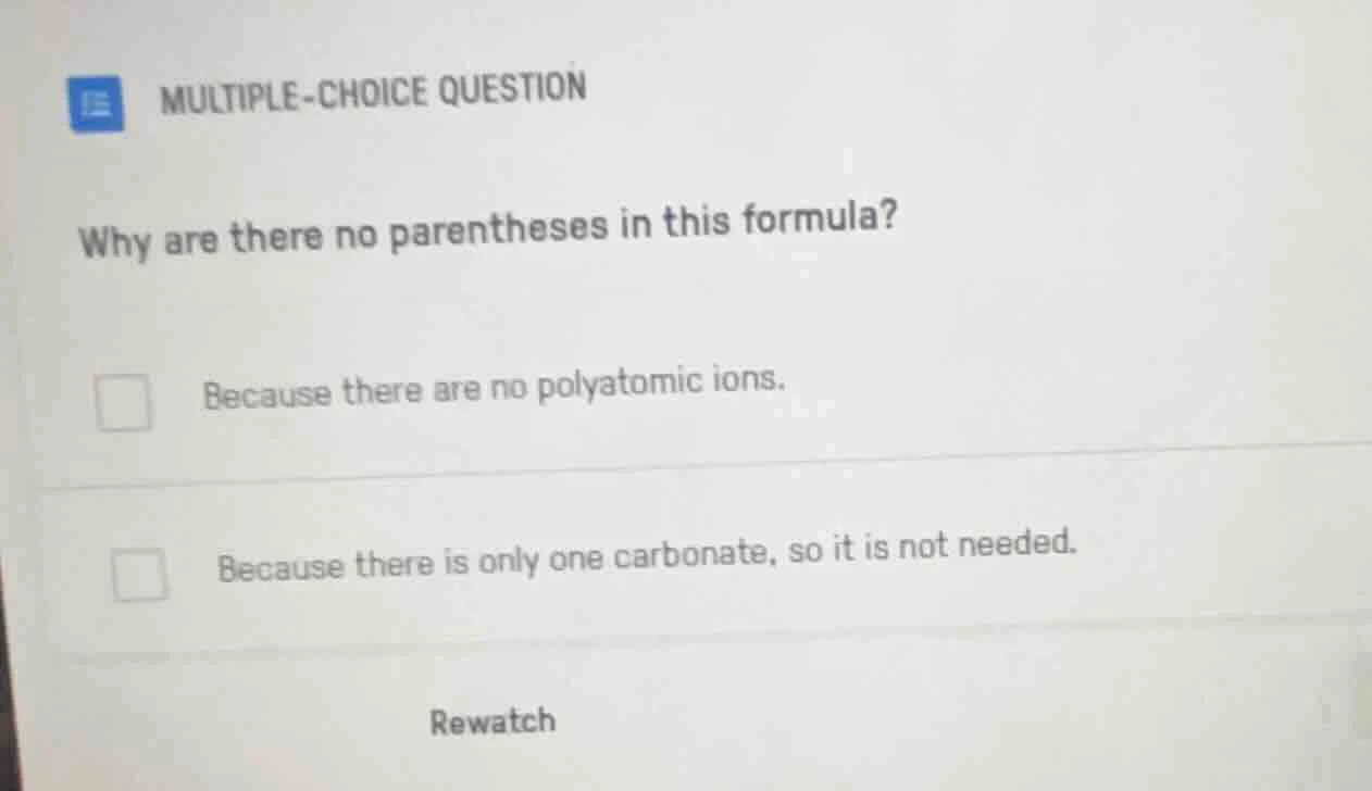 multiple-choice question why are there no parentheses in this formula? …