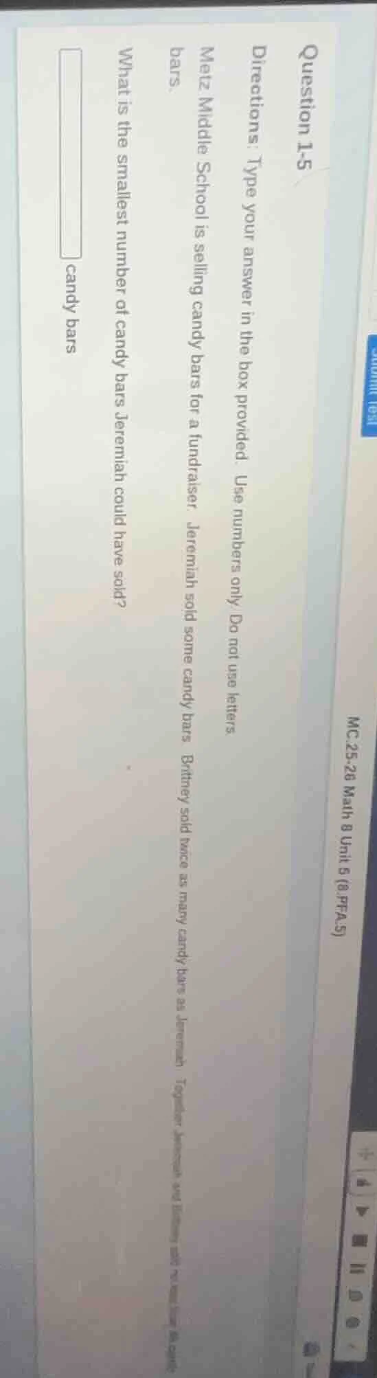 question 1-5 directions: type your answer in the box provided. use numb…