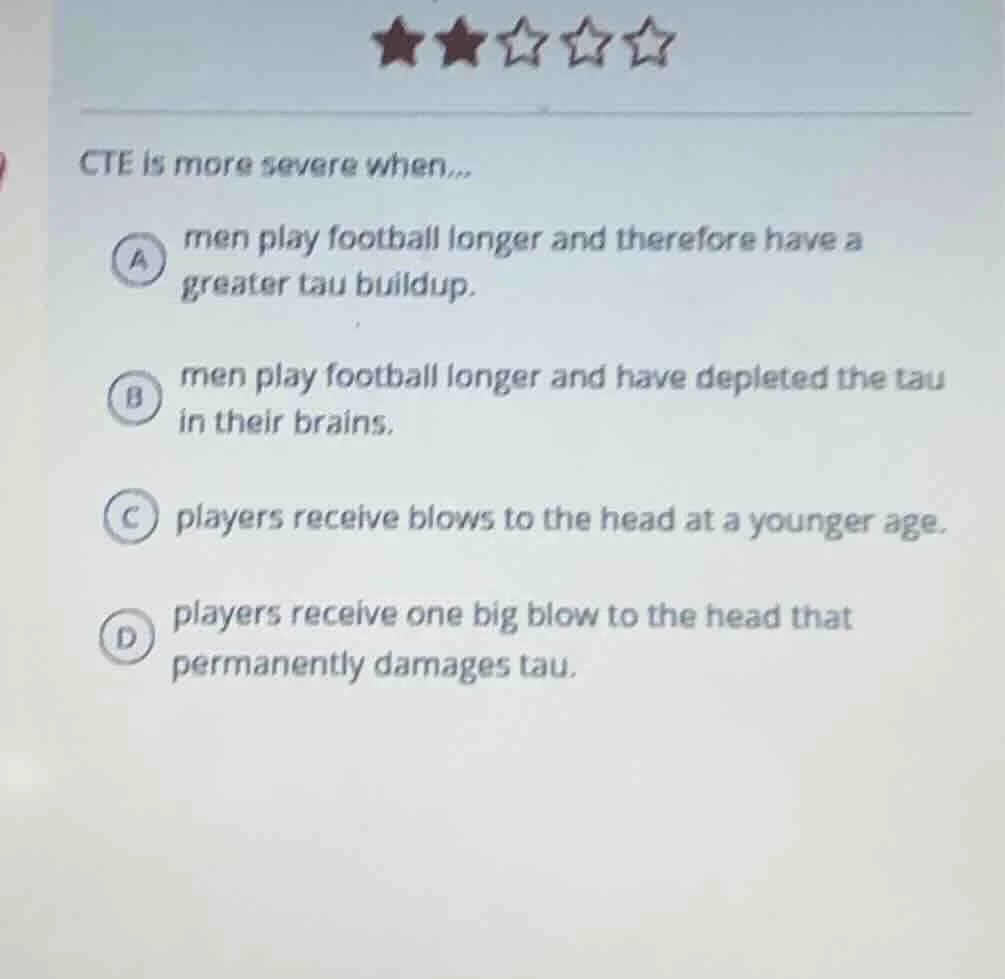 cte is more severe when... a men play football longer and therefore hav…