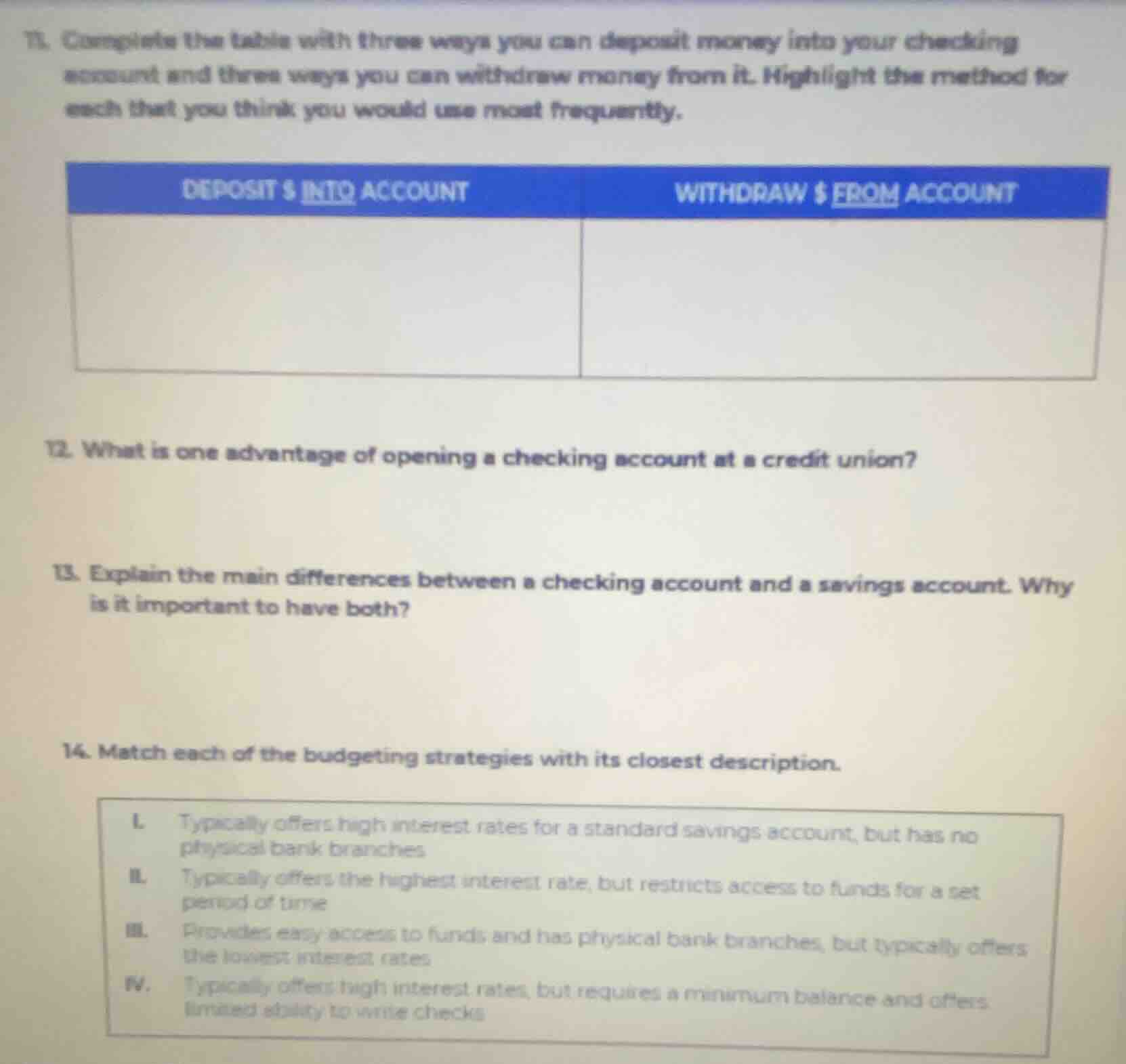 11. complete the table with three ways you can deposit money into your …