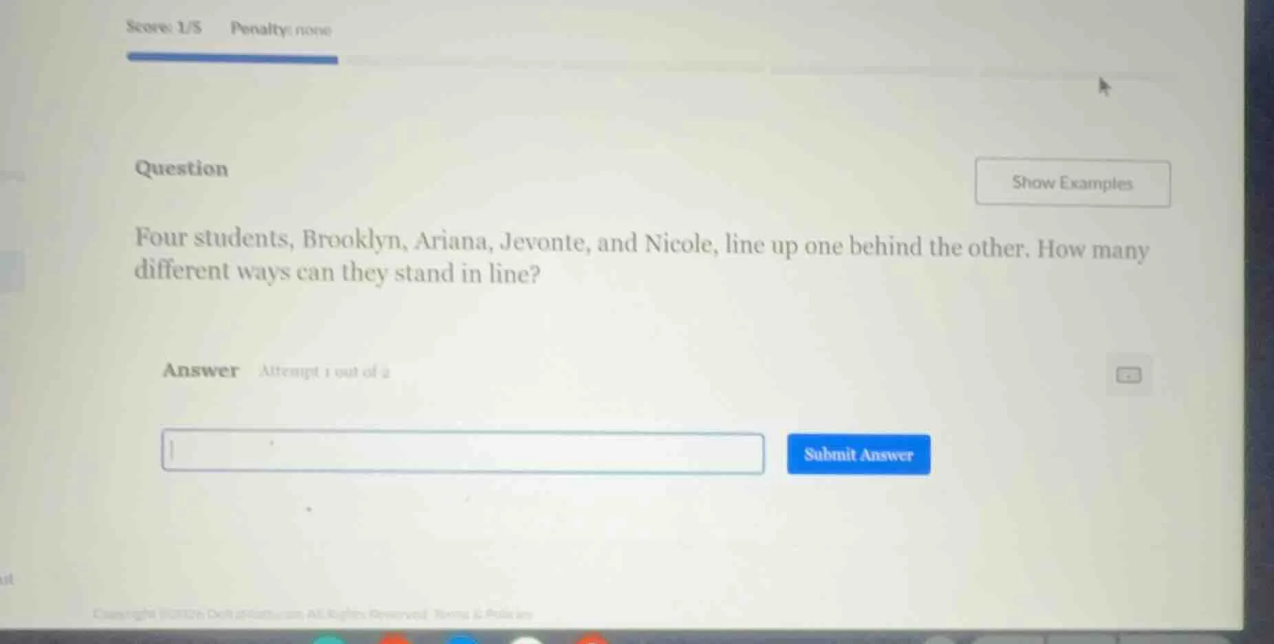 question four students, brooklyn, ariana, jevonte, and nicole, line up …