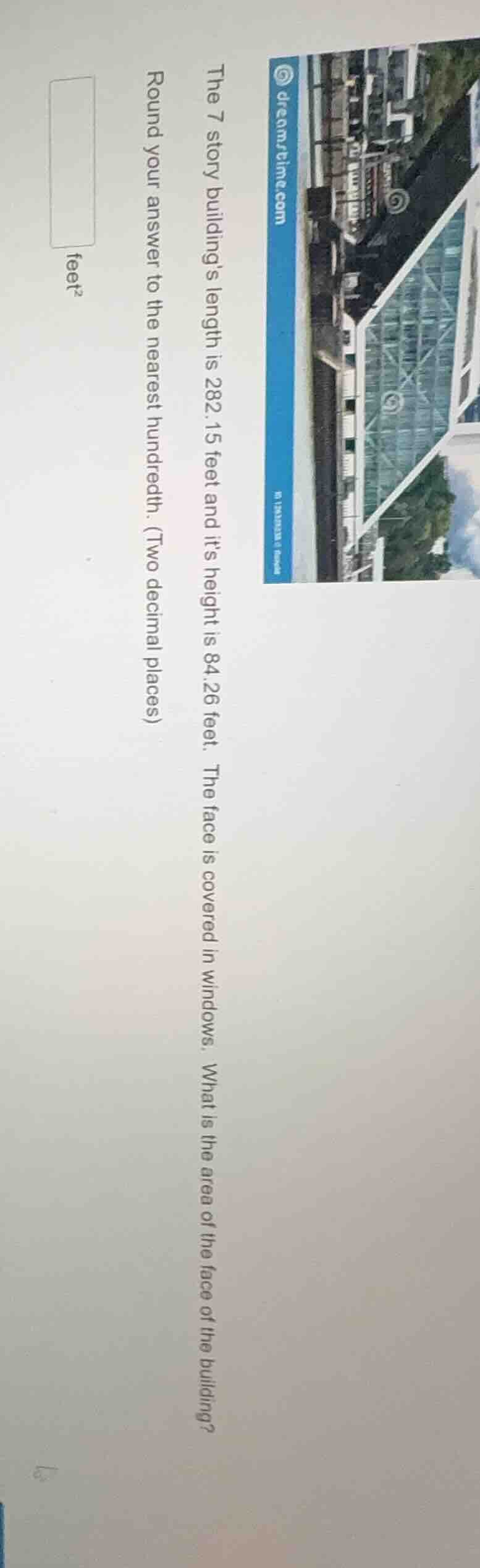 the 7 story buildings length is 282.15 feet and its height is 84.26 fee…