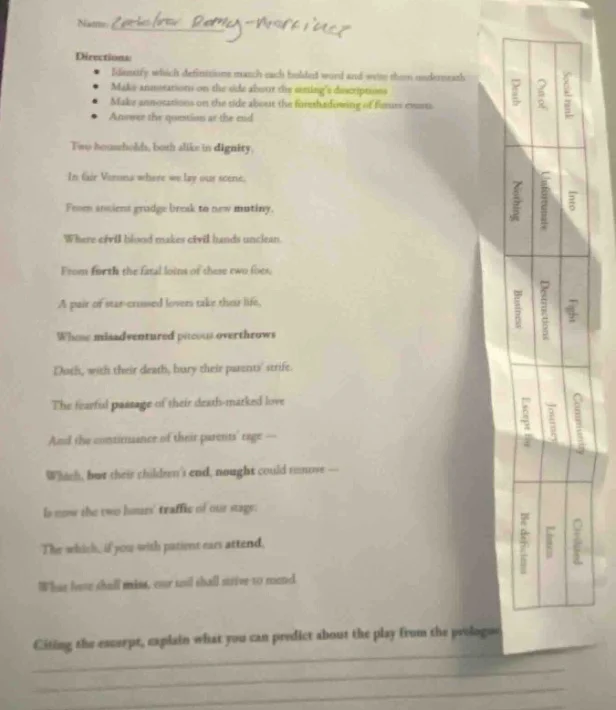 name directions - identify which definitions match each bolded word and…