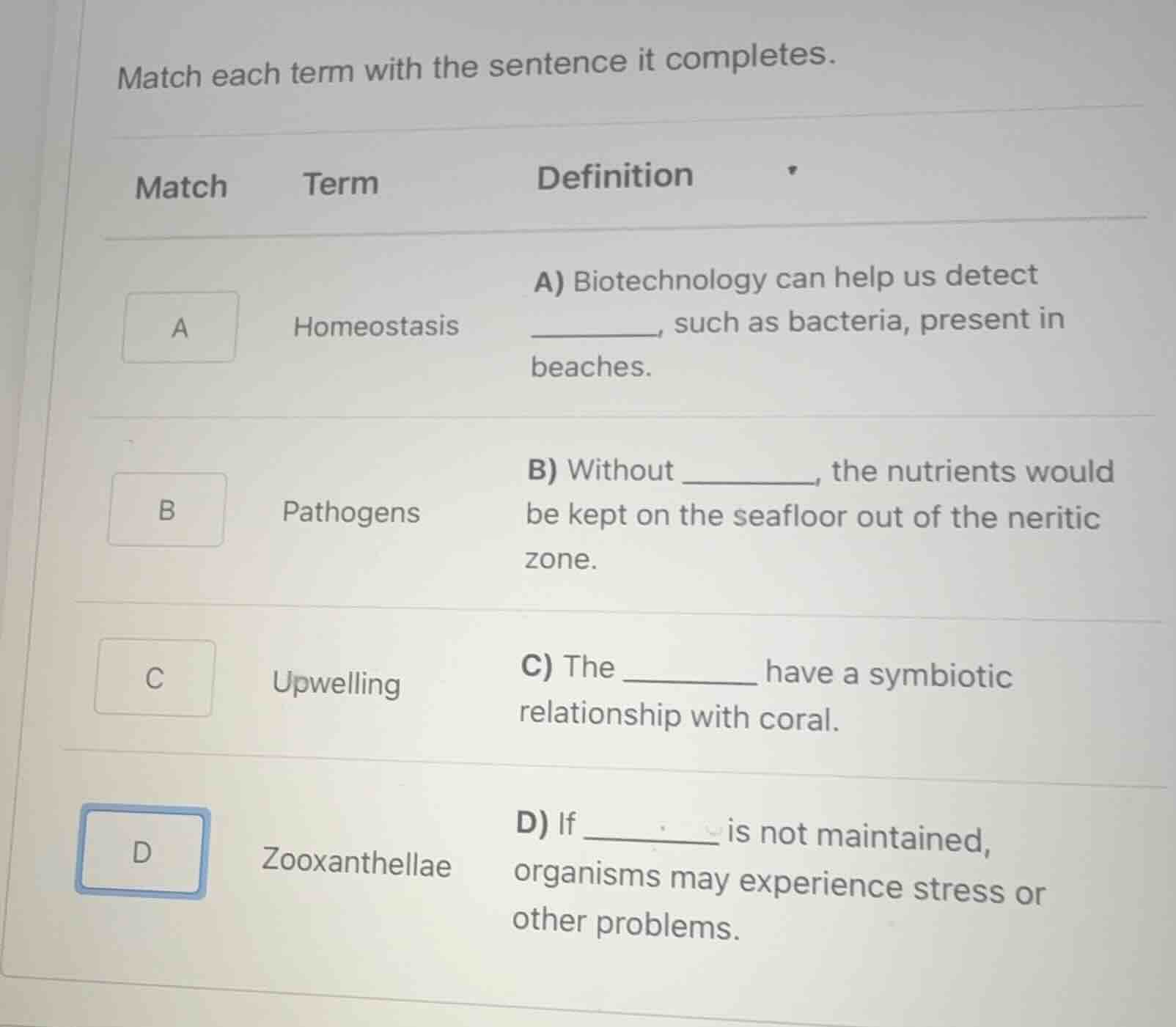 match each term with the sentence it completes. match\tterm\tdefinition…
