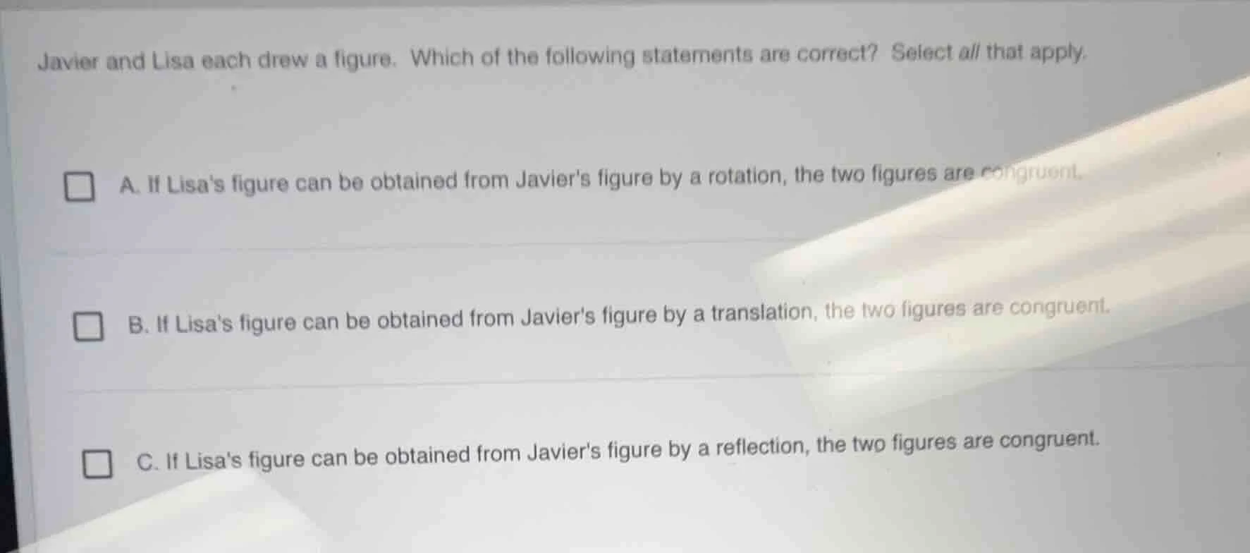 javier and lisa each drew a figure. which of the following statements a…