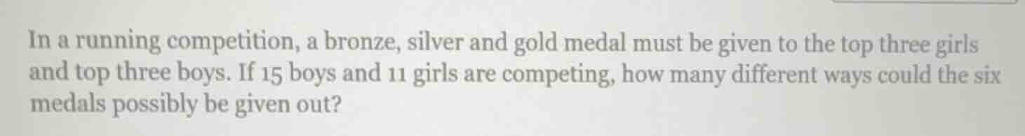 in a running competition, a bronze, silver and gold medal must be given…