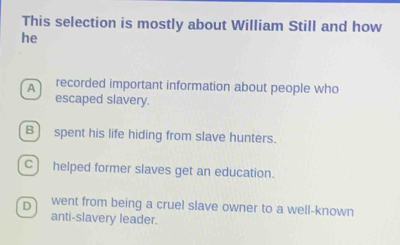 this selection is mostly about william still and how he a recorded impo…