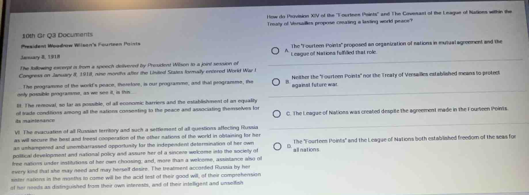 10th gr q3 documents president woodrow wilson’s fourteen points january…
