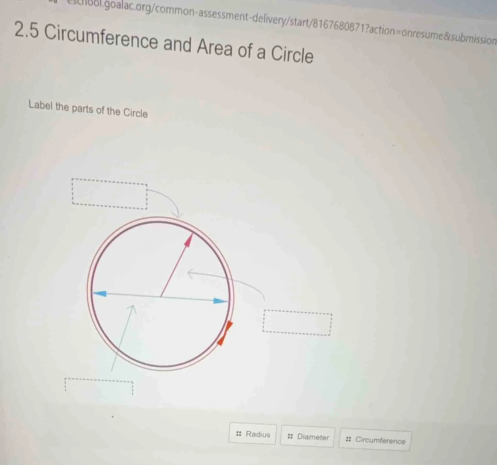2.5 circumference and area of a circle label the parts of the circle ra…