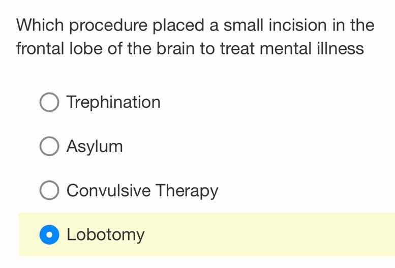 which procedure placed a small incision in the frontal lobe of the brai…