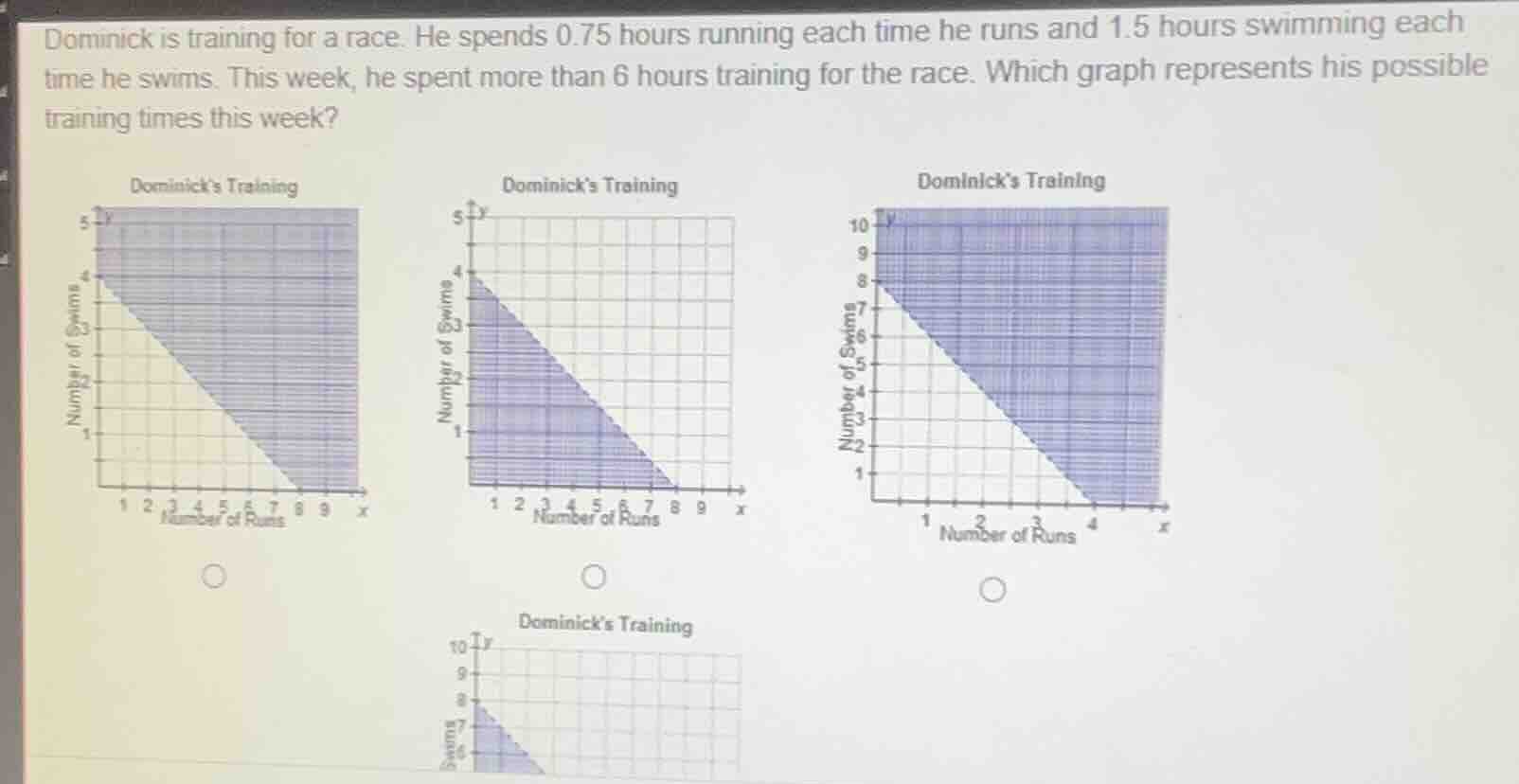 dominick is training for a race. he spends 0.75 hours running each time…