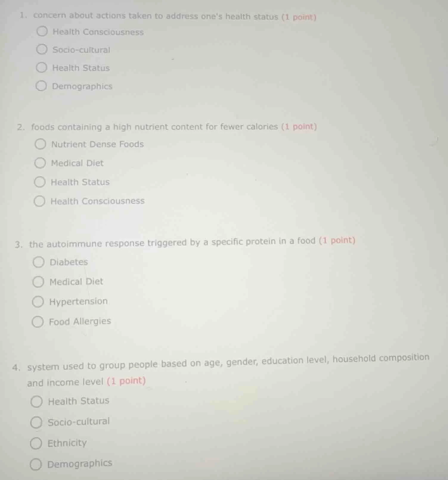 1. concern about actions taken to address ones health status (1 point) …