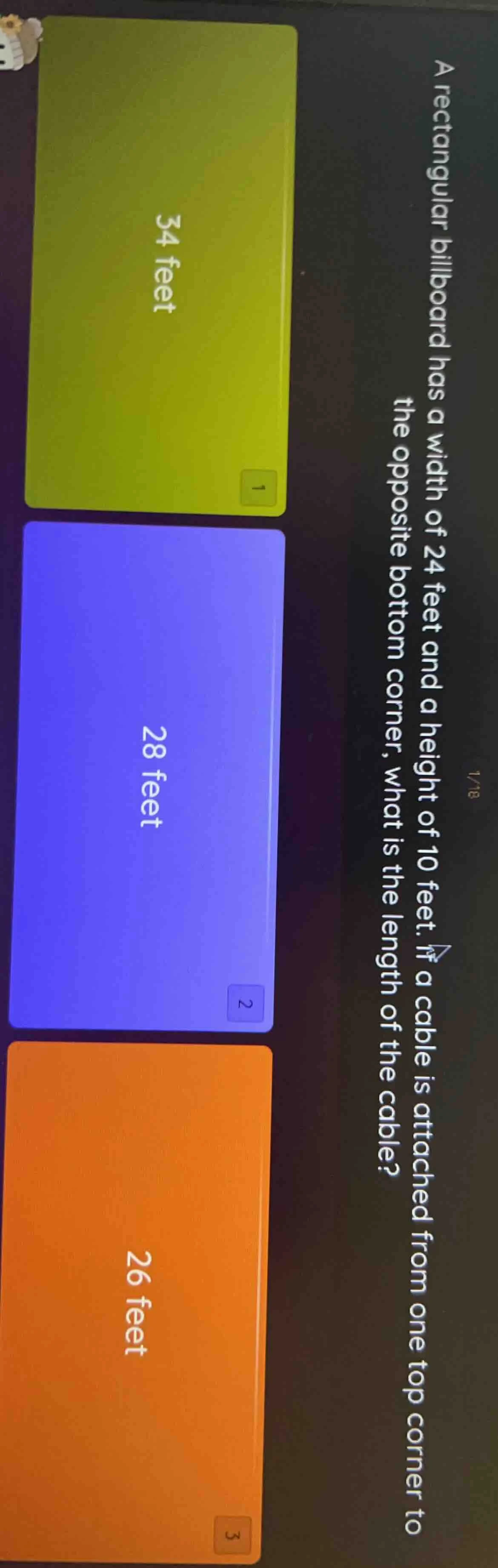 a rectangular billboard has a width of 24 feet and a height of 10 feet.…