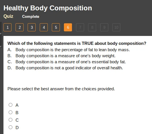 healthy body composition quiz complete 1 2 3 4 5 6 7 8 9 10 which of th…