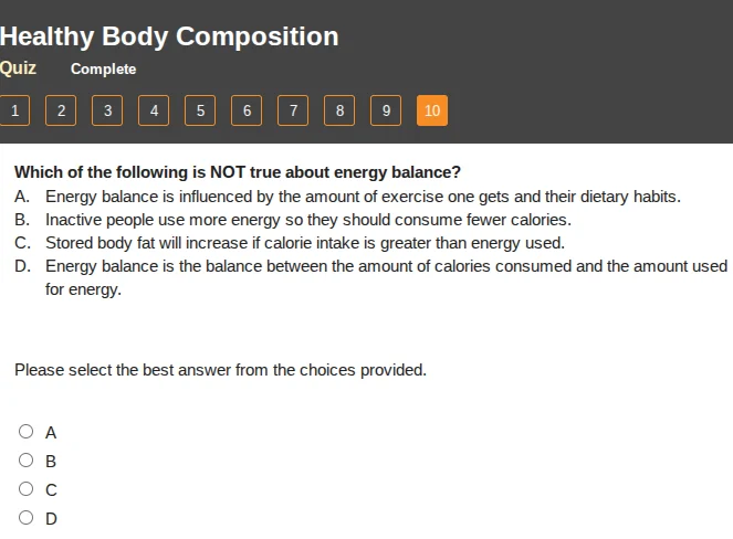 healthy body composition quiz complete 1 2 3 4 5 6 7 8 9 10 which of th…