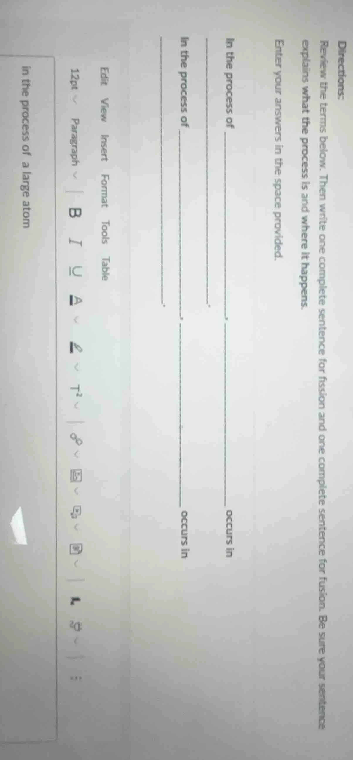 directions: review the terms below. then write one complete sentence fo…