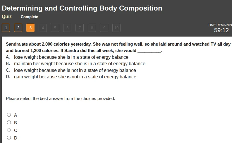 determining and controlling body composition quiz complete sandra ate a…