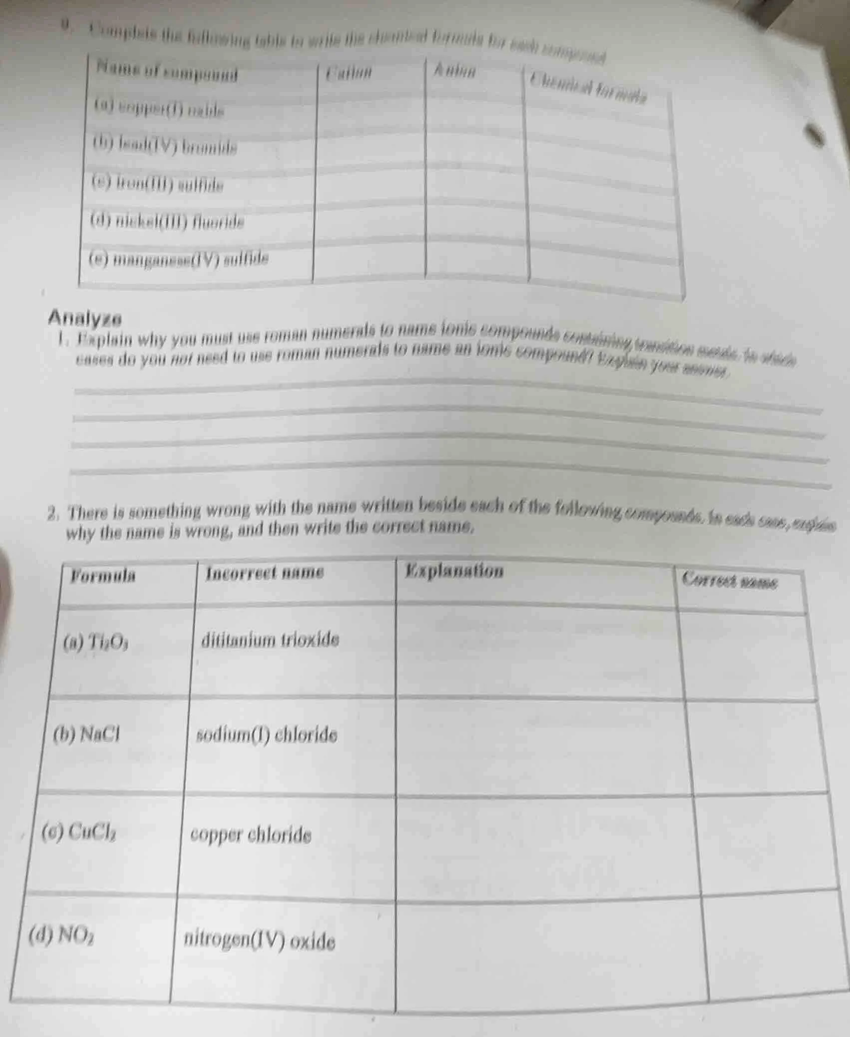 9. complete the following table to write the chemical formula for each …