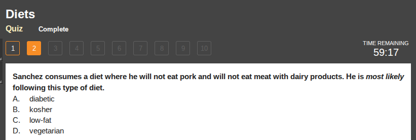 sanchez consumes a diet where he will not eat pork and will not eat mea…