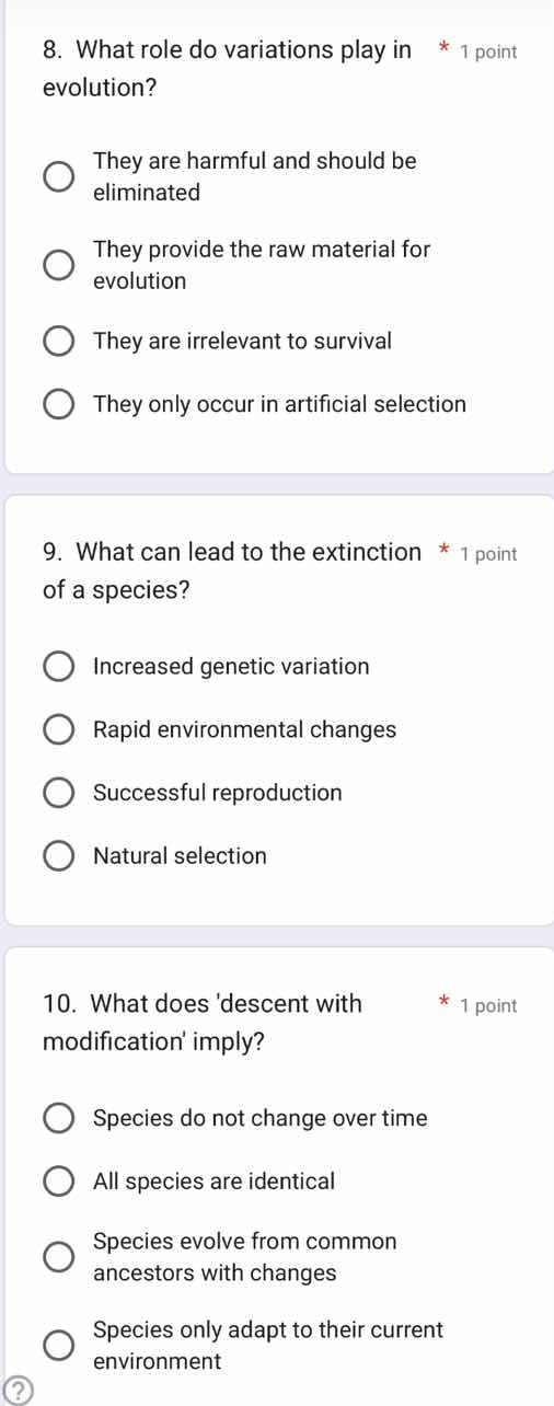 8. what role do variations play in evolution? they are harmful and shou…