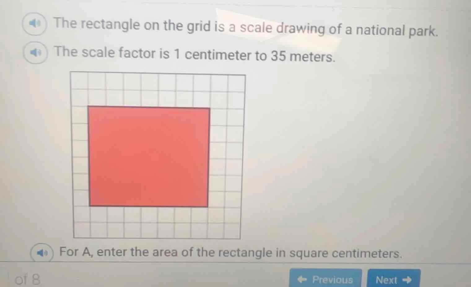 the rectangle on the grid is a scale drawing of a national park. the sc…