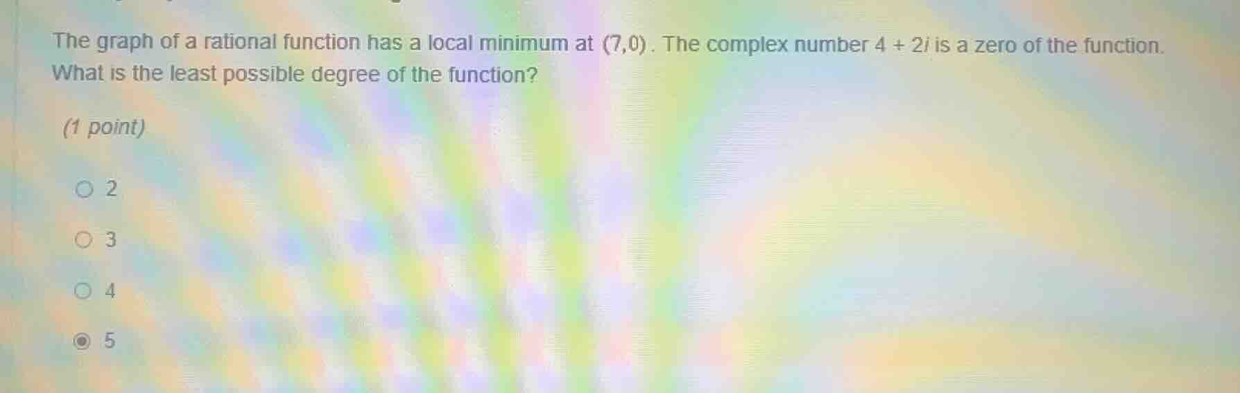 the graph of a rational function has a local minimum at (7,0). the comp…
